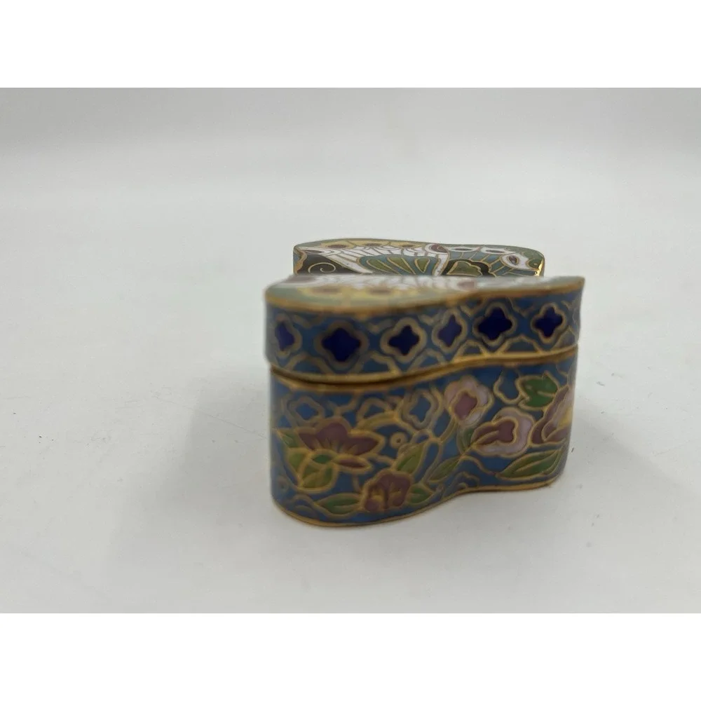 Cloisonne Pill Box Trinket Candle Metal Container  BUTTERFLY Design Multicolor